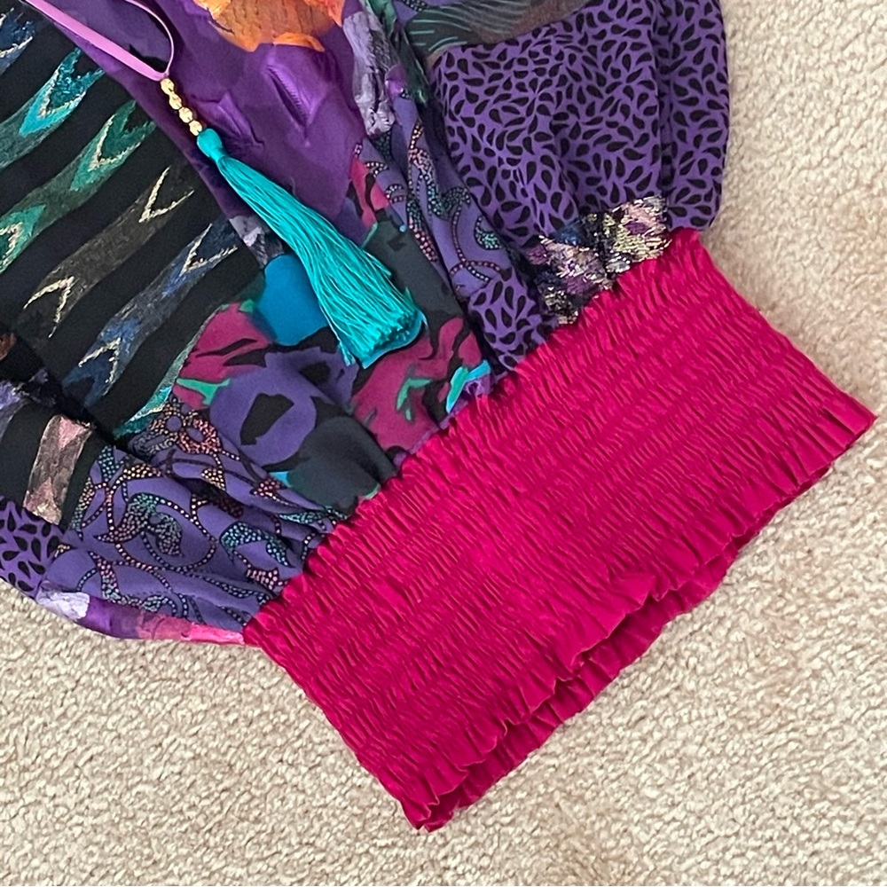 Vintage Shepherds Colorful Patchwork silk blend 70s 80s Made in Australia silky - Picture 7 of 14